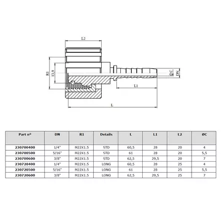 SLANGKOPPLING HÖGTRYCKTVÄTT, INVÄNDIG GÄNGA, HÖG MUTTER, M22X1,5 - Hydraulslangar och -kopplingar - 230720400 - 2
