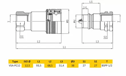 VINCKE SNABBKOPPLING HANE 1/2" BSP ISO A 7241-1 MED AVLASTNING - Hydraulikkopplingar - VNKEN09PC08M - 3